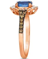 Le Vian Cornflower Ceylon Blue Sapphire (5/8 ct. t.w.) & Diamond (1/2 ct. t.w.) Oval Halo Ring in 14k Rose Gold