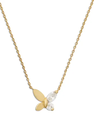 Kate Spade New York Gold-Tone Crystal Social Butterfly Pendant Necklace, 16" + 3" extender