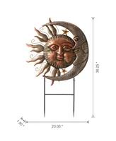 Glitzhome 36.25" Sun and Moon Yard Stake or Wall Decor