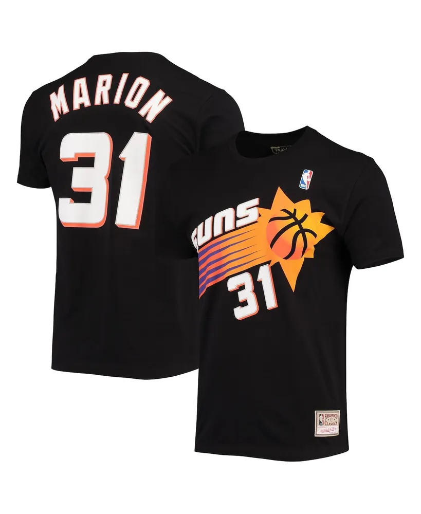 Men's Shawn Marion Black Phoenix Suns Hardwood Classics Stitch Name and Number T-shirt