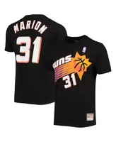 Men's Shawn Marion Black Phoenix Suns Hardwood Classics Stitch Name and Number T-shirt