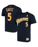 Men's Mitchell & Ness Baron Davis Navy Gold State Warriors Hardwood Classics Stitch Name and Number T-shirt