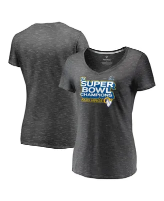 Women's Fanatics Heather Charcoal Los Angeles Rams Super Bowl Lvi Champions Parade V-Neck T-shirt
