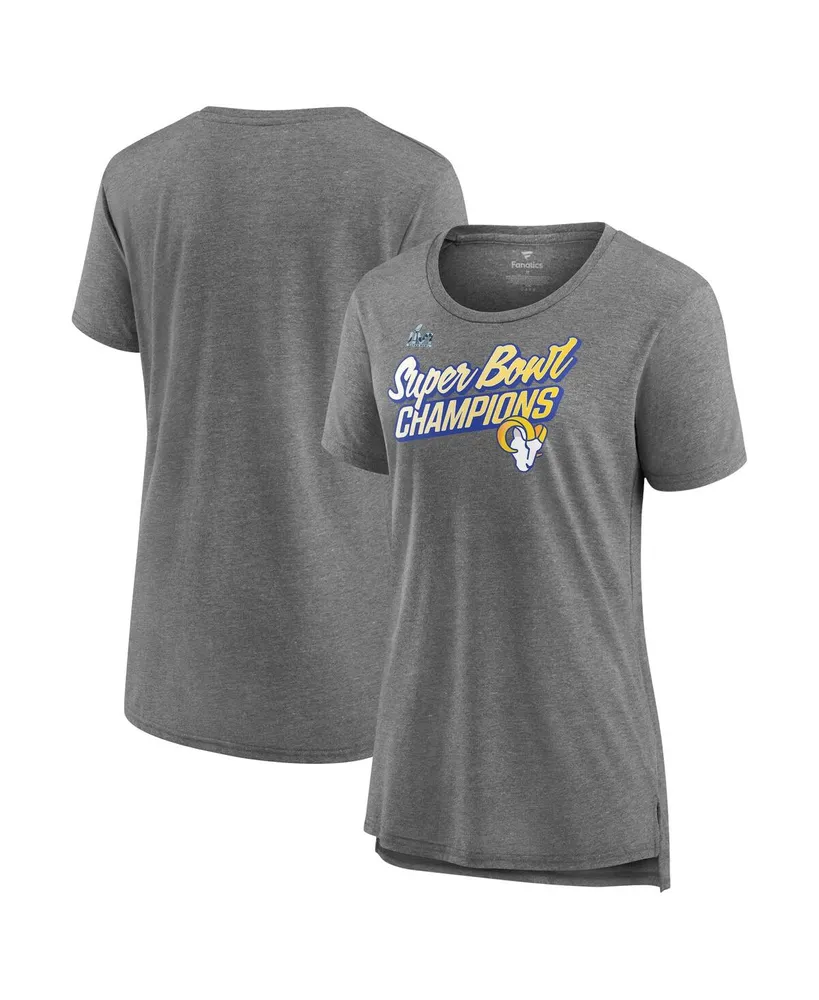 Women's Los Angeles Rams Fanatics Branded Heathered Charcoal Super Bowl LVI  Champions Schedule V-Neck T-Shirt