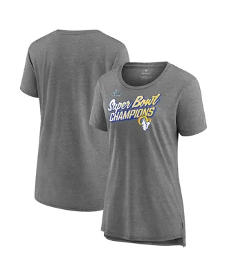Women's Fanatics Heather Gray Los Angeles Rams Super Bowl Lvi Champions Paint Script Scoop Neck T-shirt