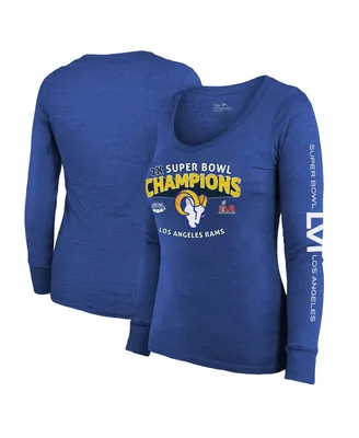 Women's Majestic Threads Heather Royal Los Angeles Rams 2-Time Super Bowl Champions Sky High Tri-Blend Long Sleeve Scoop Neck T-shirt