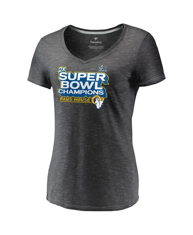 Women's Fanatics Heather Charcoal Los Angeles Rams Super Bowl Lvi Champions Parade V-Neck T-shirt