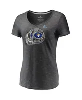 Women's Fanatics Heather Charcoal Los Angeles Rams Super Bowl Lvi Champions Ring Bling V-Neck T-shirt