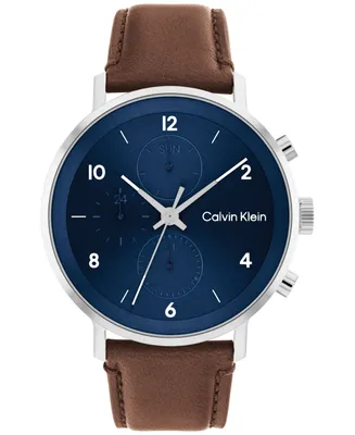 Calvin Klein Brown Leather Strap Watch 44mm