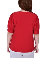 Ny Collection Plus Short Balloon Sleeve Top with Hardware