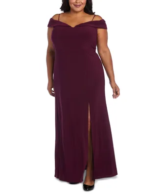 Morgan & Company Trendy Plus Off-The-Shoulder Gown