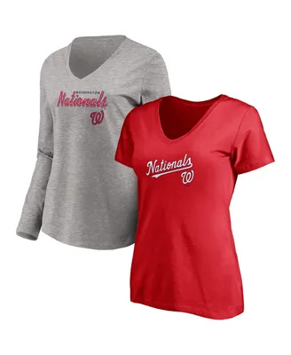 Women's Fanatics Red, Heathered Gray Washington Nationals Team V-Neck T-shirt Combo Set Dnu