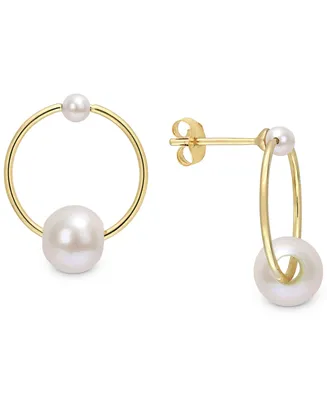 Cultured Freshwater Pearl (3 & 7mm) Circle Drop Earrings in 14k Gold