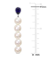 Cultured Freshwater Pearl (7 - 7-1/2mm) & Lab-Grown Blue Sapphire (2-1/3 ct. t.w.) Linear Drop Earrings in Sterling Silver