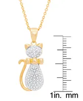 Diamond Accent Cat Pendant 18" Necklace in 14K Gold Plate - Gold