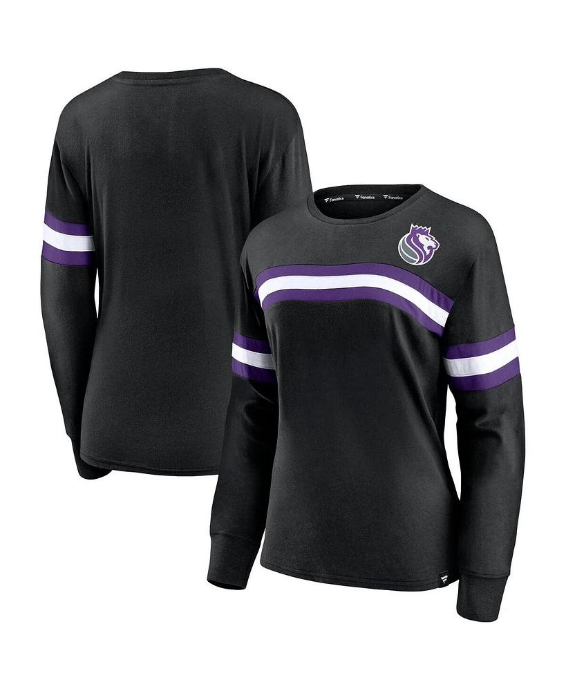 Women's Fanatics Black and Purple Sacramento Kings Block Party Chest Logo Striped Long Sleeve T-shirt