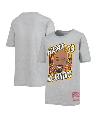 Big Boys Mitchell & Ness Alonzo Mourning Heathered Gray Miami Heat Hardwood Classics King of the Court Player T-shirt