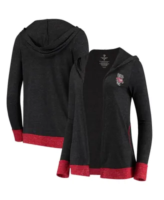 Women's Colosseum Charcoal Wisconsin Badgers Steeplechase Open Hooded Tri-Blend Cardigan