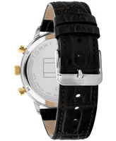 Tommy Hilfiger Men's Black Leather Strap Watch 44mm