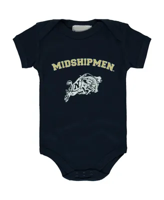 Newborn and Infant Boys Girls Navy Midshipmen Arch & Logo Bodysuit