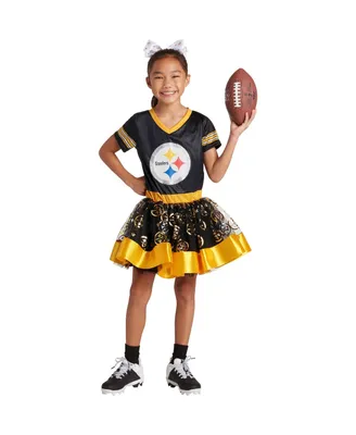 Big Girls Black Pittsburgh Steelers Tutu Tailgate Game Day V-Neck Costume