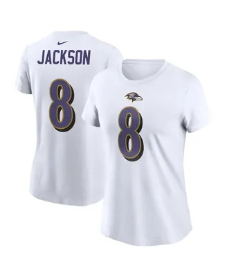 Women's Nike Lamar Jackson White Baltimore Ravens Player Name Number T-shirt