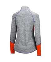 Women's Colosseum Heathered Gray and Orange Clemson Tigers Color Block Space-Dye Raglan Quarter-Zip Top