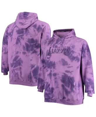 Men's Fanatics Purple Los Angeles Lakers Big and Tall Wordmark Cloud-Dye Pullover Hoodie