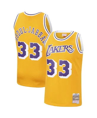 Men's Mitchell & Ness Kareem Abdul-Jabbar Gold Los Angeles Lakers 1984-85 Hardwood Classics Swingman Jersey