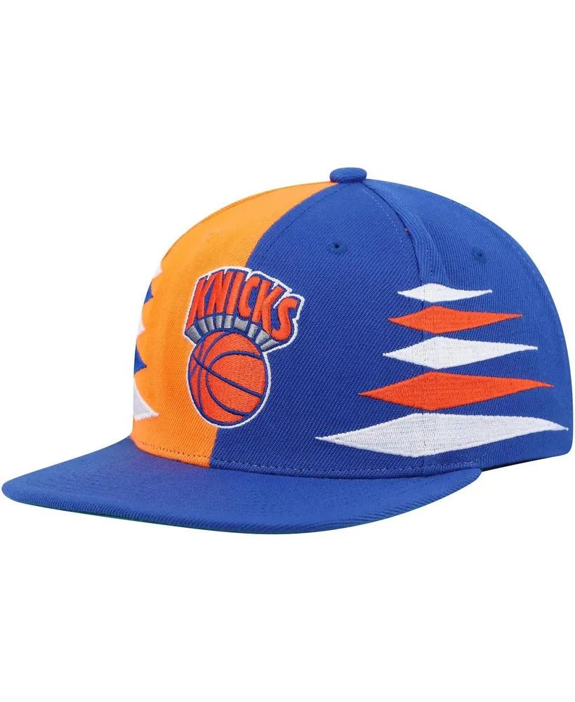 Men's Mitchell & Ness Orange/Blue New York Knicks Hardwood Classics  Sharktooth Snapback Hat