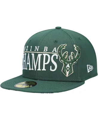 Men's New Era Hunter Green Milwaukee Bucks 2021 Nba Champs Retro Pop Undervisor 59Fifty Fitted Hat