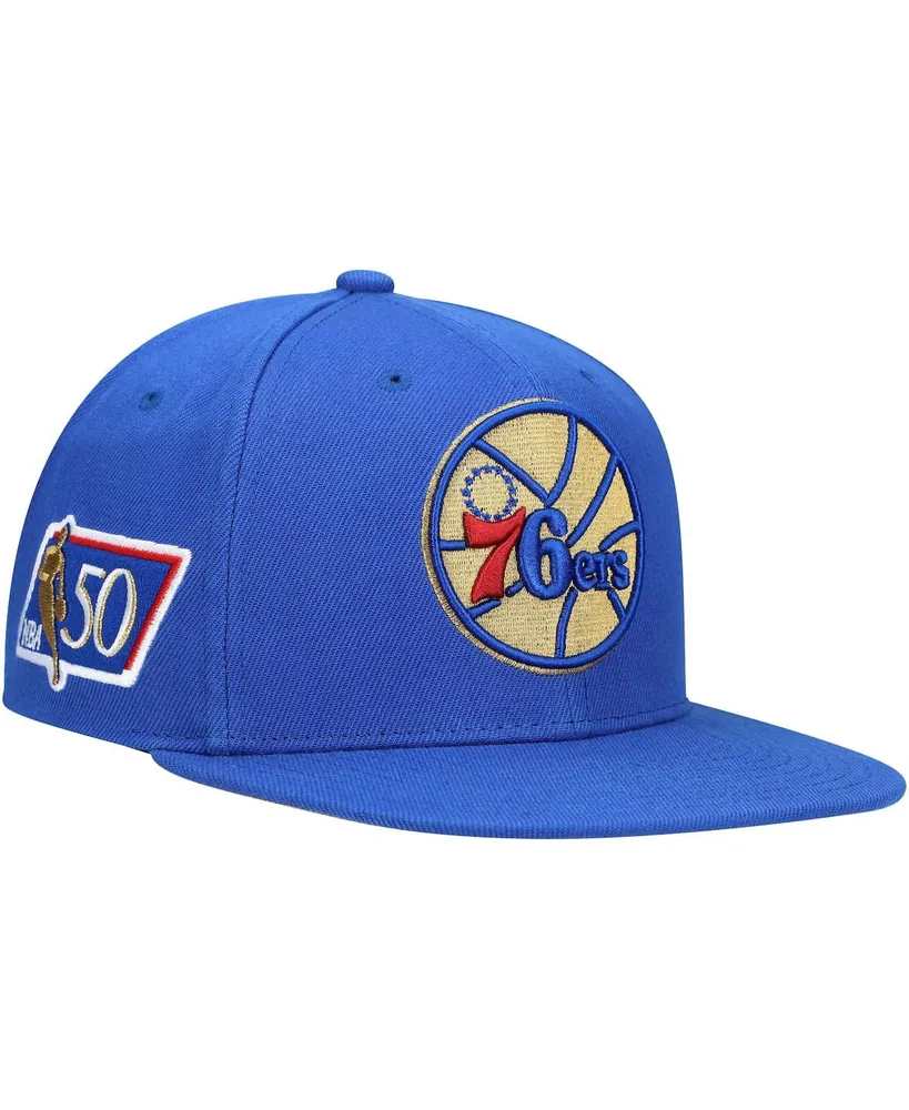 Men's Mitchell & Ness Royal Philadelphia 76Ers 50Th Anniversary Snapback Hat