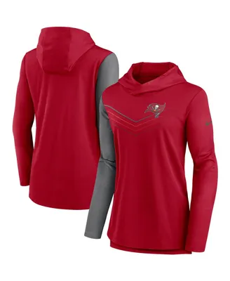 Women's Nike Red and Heathered Charcoal Tampa Bay Buccaneers Chevron Hoodie Performance Long Sleeve T-shirt
