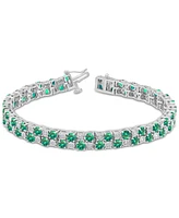 Sapphire (10 ct. t.w.) & Diamond (1 ct. t.w.) Double Row Bracelet in Sterling Silver (Also in Emerald)