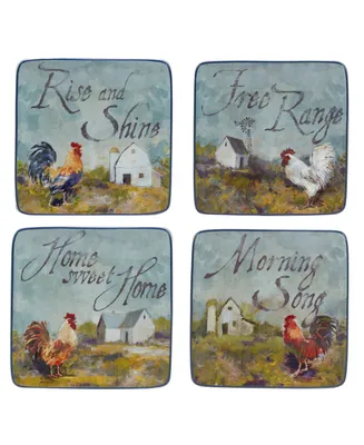Certified International Rooster Meadow Canape Plates, Set of 4