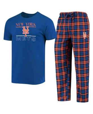 Men's Concepts Sport Royal, Orange New York Mets Lodge T-shirt and Pants Sleep Set