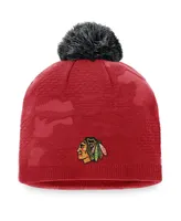 Women's Fanatics Red, Black Chicago Blackhawks Authentic Pro Team Locker Room Beanie with Pom