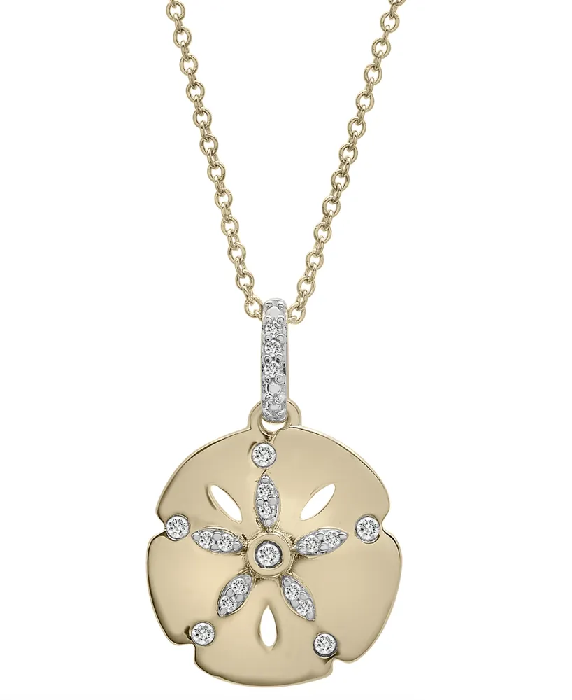 Wrapped Diamond Starfish Sand Dollar Pendant Necklace (1/10 ct. t.w.) in 14k Gold-Plated Sterling Silver, 16" + 2" extender, Created for Macy's