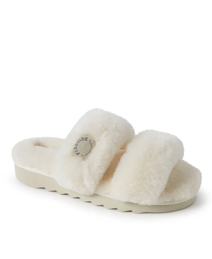Fireside by Dearfoams Women's Benalla Genuine Shearling Double Band Fuzzy Slide Slipper