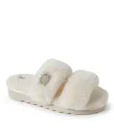 Fireside by Dearfoams Women's Benalla Genuine Shearling Double Band Fuzzy Slide Slipper