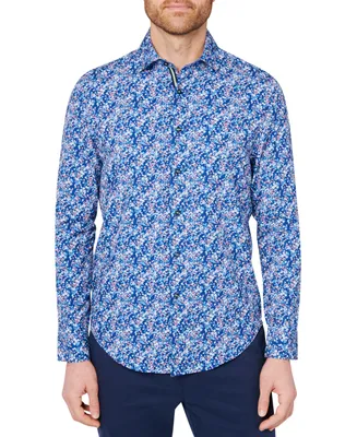 Society of Threads Men's Slim Fit Non-Iron Mini Floral Print Performance Stretch Button-Down Shirt