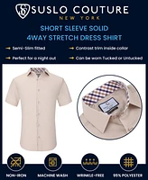 Suslo Couture Men's Slim Fit Performance Short Sleeves Solid Button Down Shirt