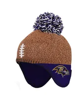 Preschool Toddler Unisex Brown and Purple Baltimore Ravens Football Head Knit Hat with Pom