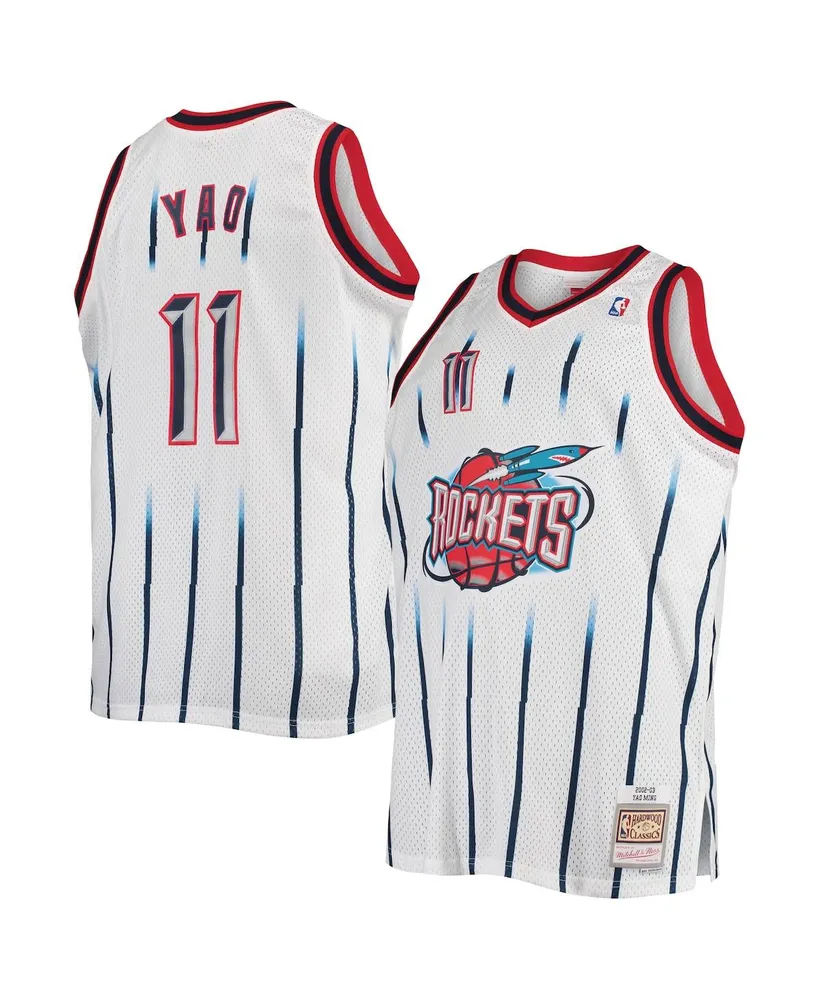 Men's Mitchell & Ness Yao Ming Navy/Red Houston Rockets Hardwood Classics 2004/05 Split Swingman Jersey Size: Medium