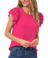 CeCe Women's Ruffled Flutter-Sleeve Short Sleeve Knit Top