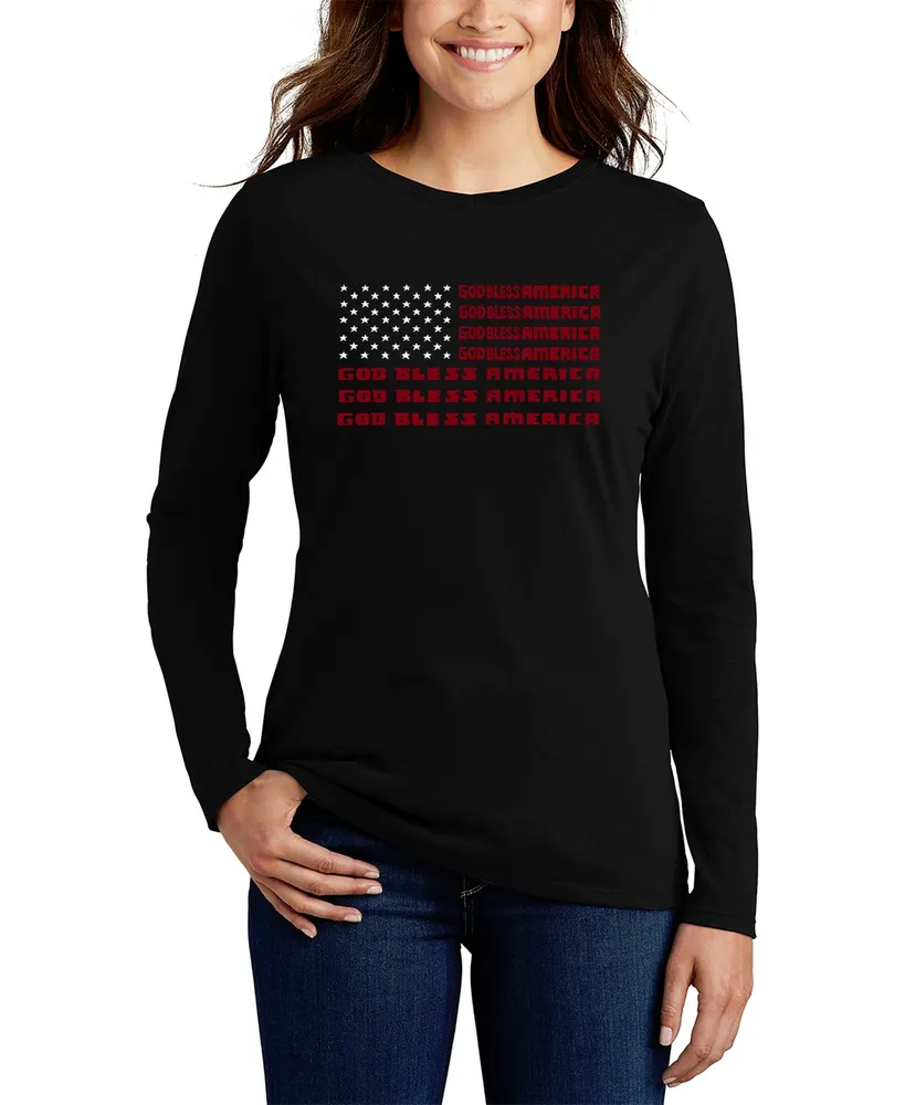 Women's Long Sleeve Word Art God Bless America T-shirt