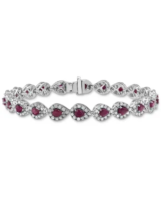 Ruby (4 ct. t.w.) & Diamond (3 ct. t.w.) Halo Link Bracelet in 14k White Gold (Also in Saphire & Emerald)