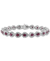 Ruby (4 ct. t.w.) & Diamond (3 ct. t.w.) Halo Link Bracelet in 14k White Gold (Also in Saphire & Emerald)