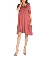 24seven Comfort Apparel Soft Flare T-Shirt Dress with Pocket Detail