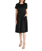 24seven Comfort Apparel Women's Midi Dress with Short Sleeves and Pocket Detail